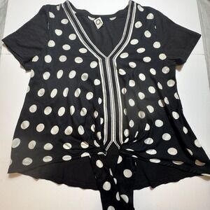 AKEMI + KIN Anthropologie Sherburne Polka Dot Tie Hem Top Black White Size M